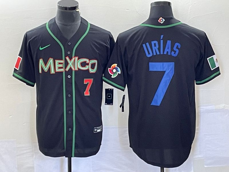 Men 2023 World Cub Mexico #7 Urias Black blue Nike MLB Jersey1